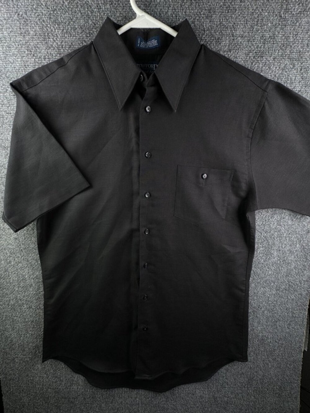 NWOT Stafford Linen Blend Button Up Shirt Short Sleeve Black 15.5 Point Collared